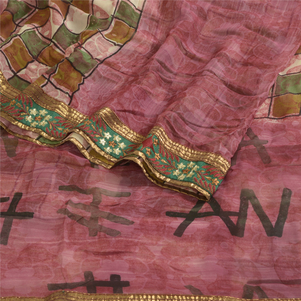 Sanskriti Vintage Sarees Indian Pink Pure Georgette Printed Sari Craft Sustainable Fabric
