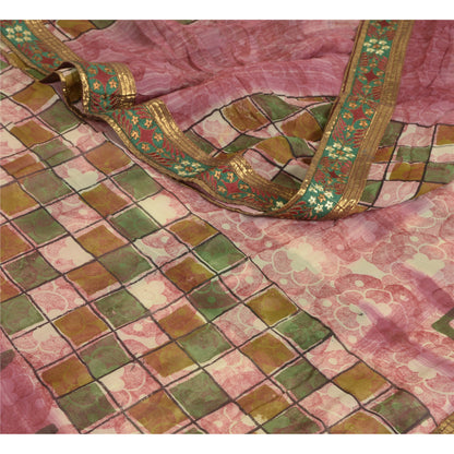 Sanskriti Vintage Sarees Indian Pink Pure Georgette Printed Sari Craft Sustainable Fabric