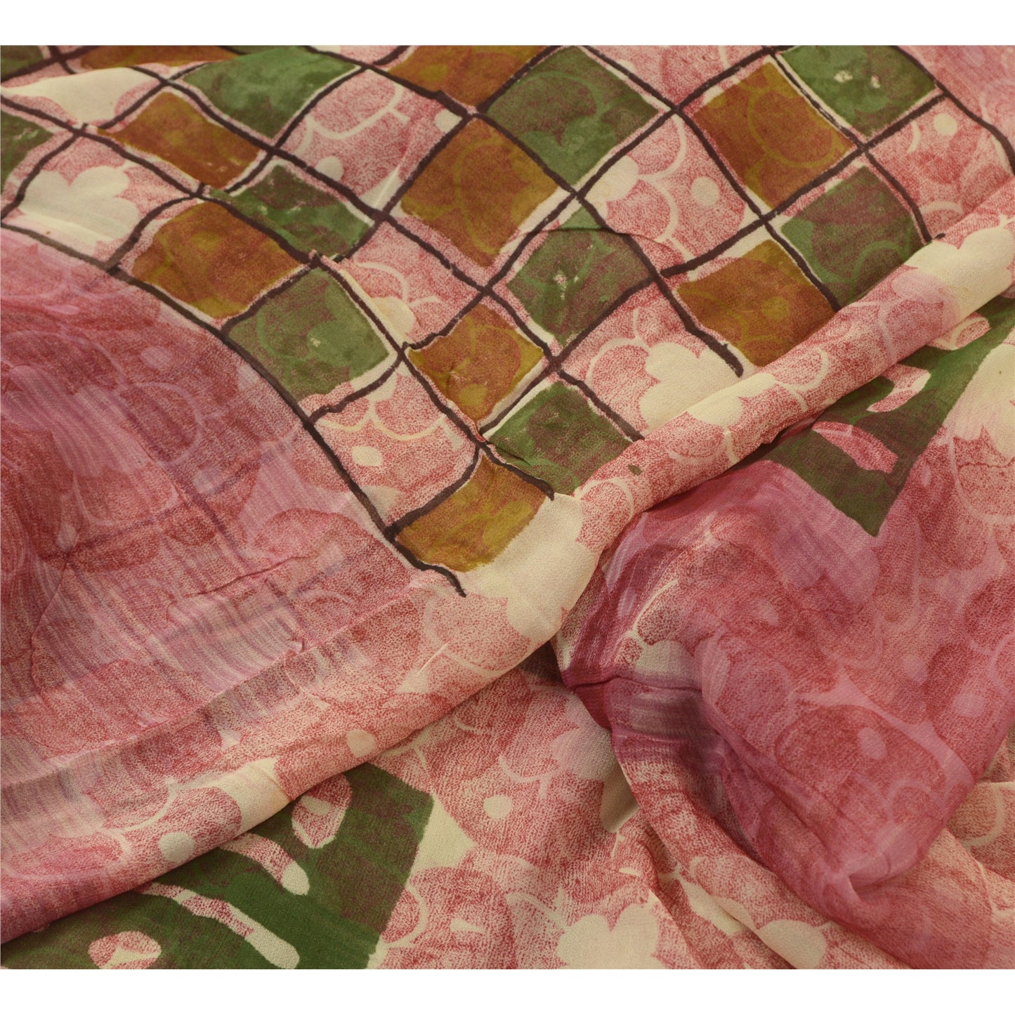 Sanskriti Vintage Sarees Indian Pink Pure Georgette Printed Sari Craft Sustainable Fabric