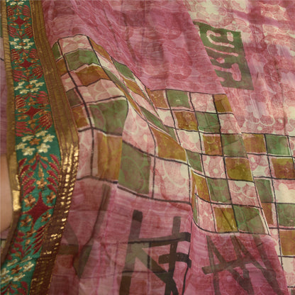 Sanskriti Vintage Sarees Indian Pink Pure Georgette Printed Sari Craft Sustainable Fabric