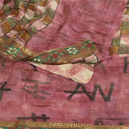 Sanskriti Vintage Sarees Indian Pink Pure Georgette Printed Sari Craft Sustainable Fabric