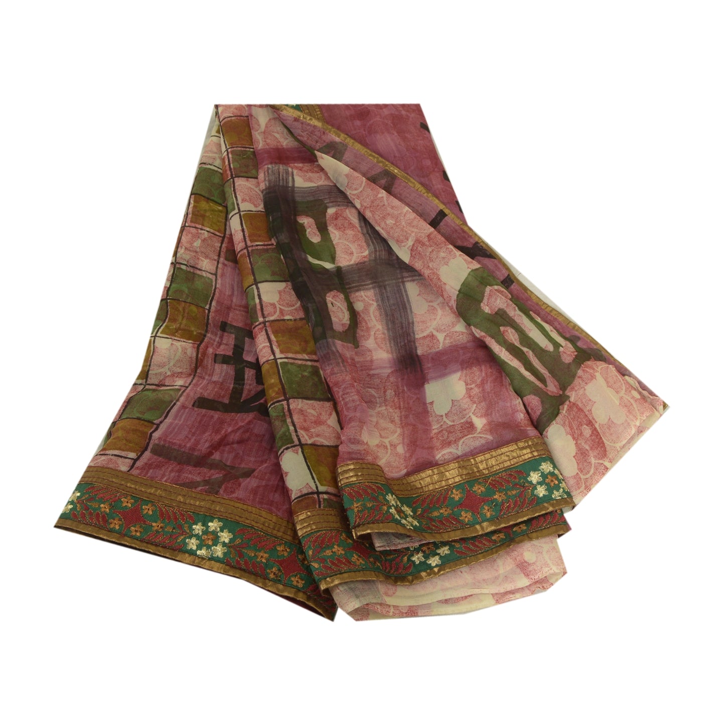 Sanskriti Vintage Sarees Indian Pink Pure Georgette Printed Sari Craft Sustainable Fabric