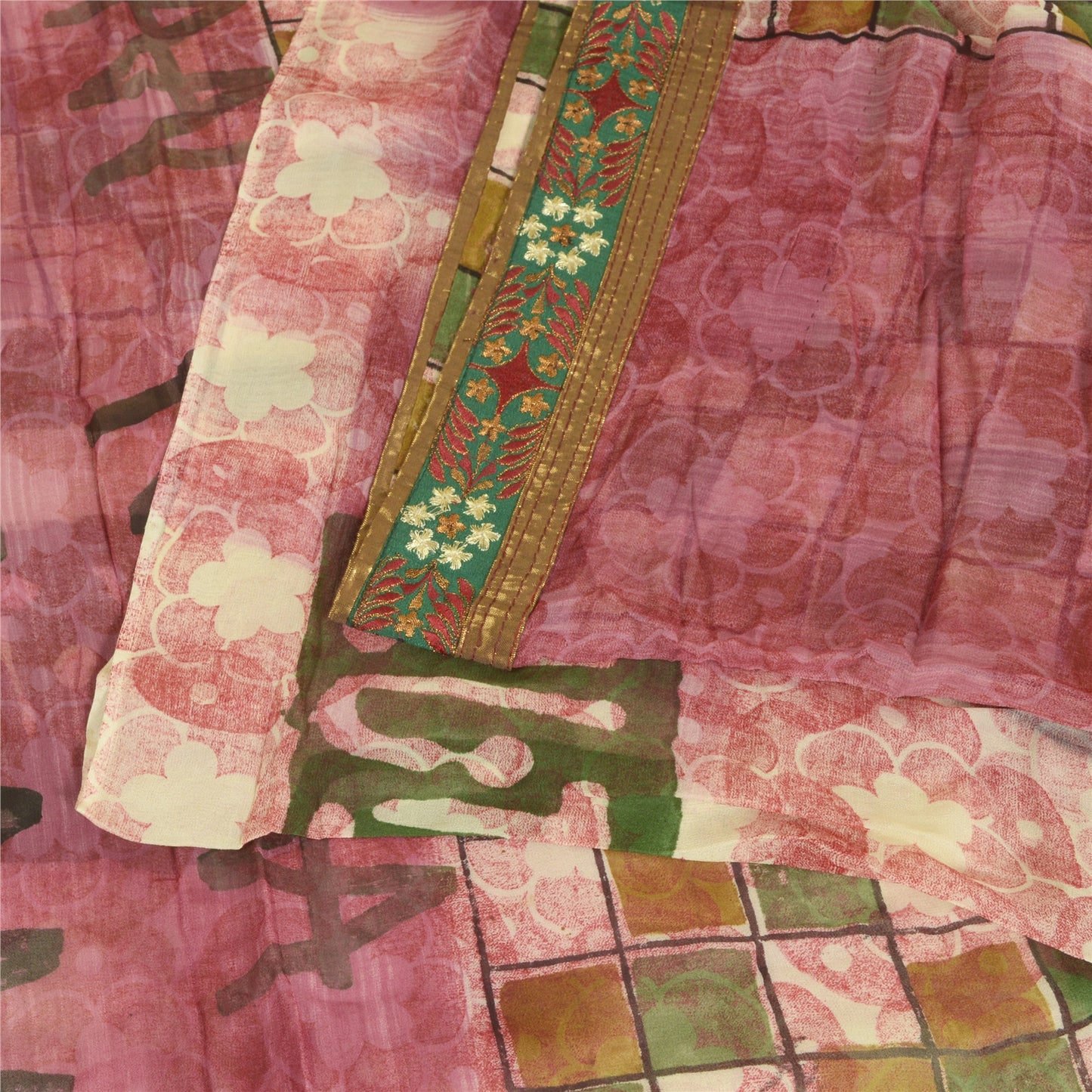 Sanskriti Vintage Sarees Indian Pink Pure Georgette Printed Sari Craft Sustainable Fabric