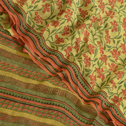 Сари Sanskriti Vintage, зеленое сари из чистого шелка-жоржета с принтом, 5 ярдов, ткань для рукоделия из экологически чистой ткани