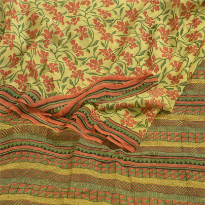 Сари Sanskriti Vintage, зеленое сари из чистого шелка-жоржета с принтом, 5 ярдов, ткань для рукоделия из экологически чистой ткани