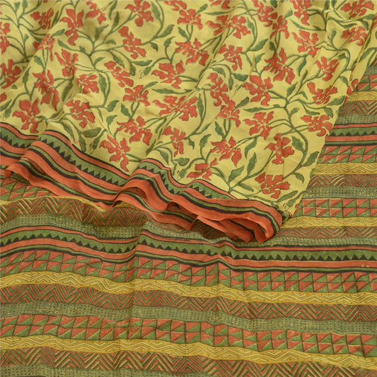 Sanskriti Vintage Sarees Green Pure Georgette Silk Printed Sari 5yd Craft Sustainable Fabric