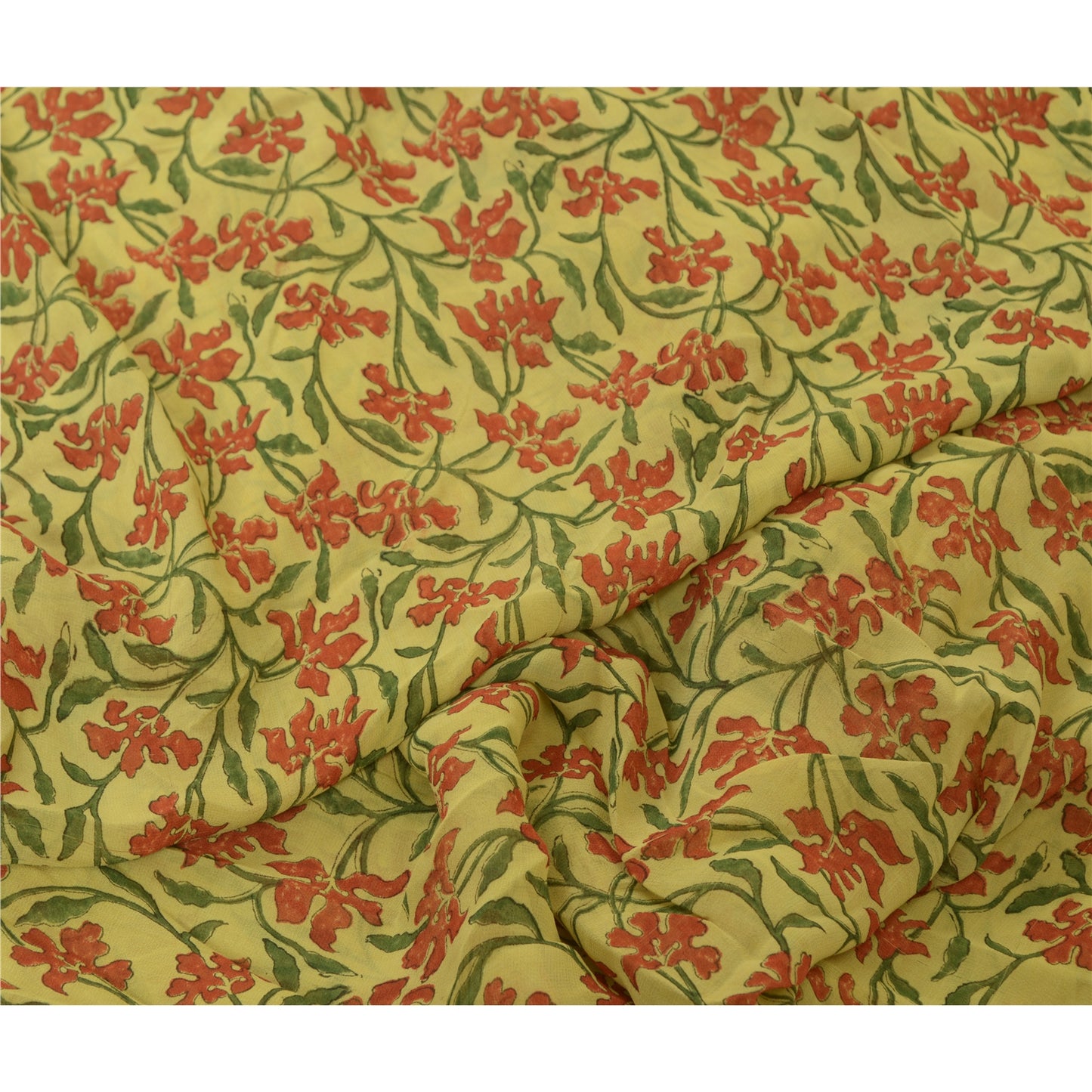 Сари Sanskriti Vintage, зеленое сари из чистого шелка-жоржета с принтом, 5 ярдов, ткань для рукоделия из экологически чистой ткани