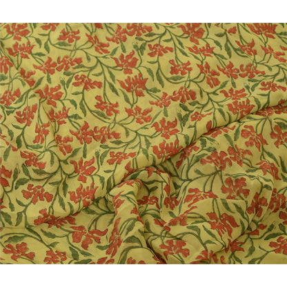Сари Sanskriti Vintage, зеленое сари из чистого шелка-жоржета с принтом, 5 ярдов, ткань для рукоделия из экологически чистой ткани
