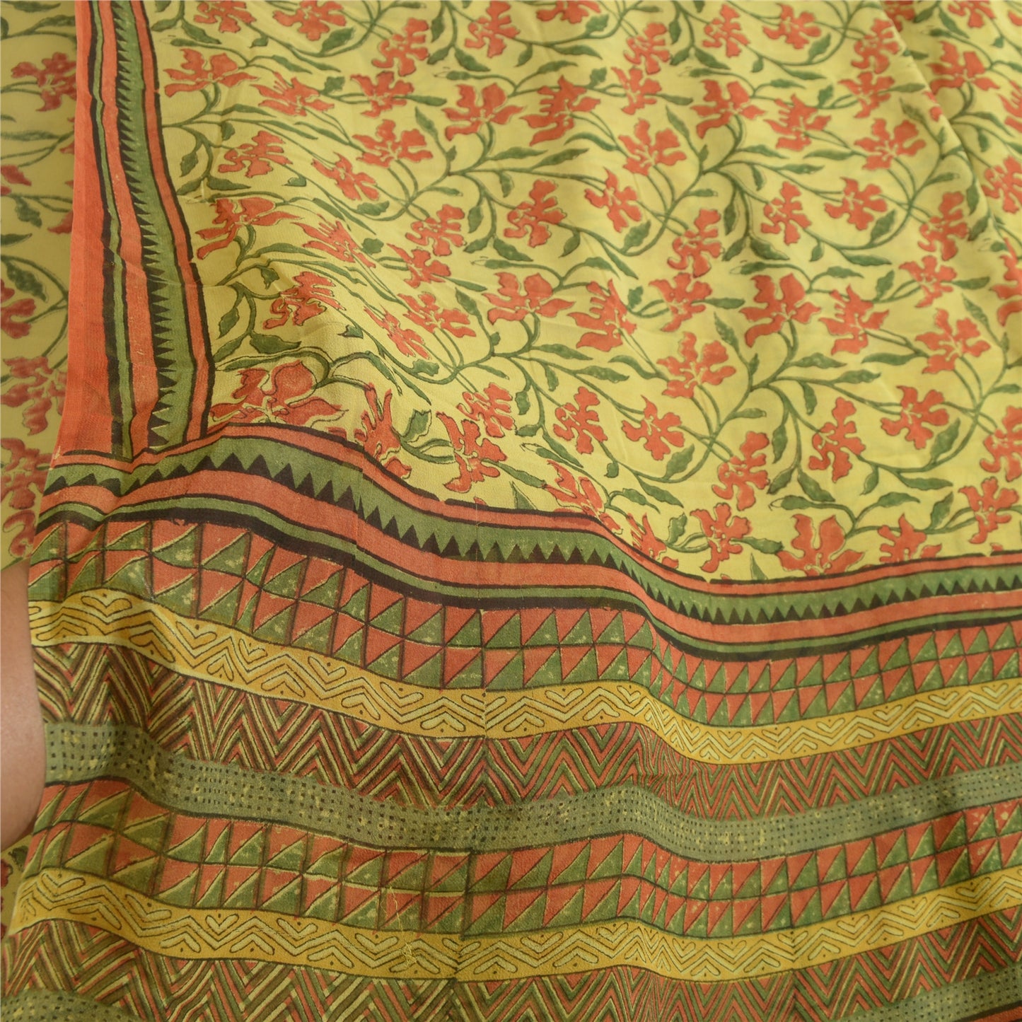 Сари Sanskriti Vintage, зеленое сари из чистого шелка-жоржета с принтом, 5 ярдов, ткань для рукоделия из экологически чистой ткани