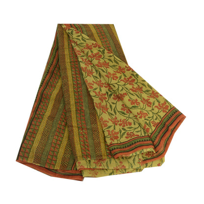 Сари Sanskriti Vintage, зеленое сари из чистого шелка-жоржета с принтом, 5 ярдов, ткань для рукоделия из экологически чистой ткани