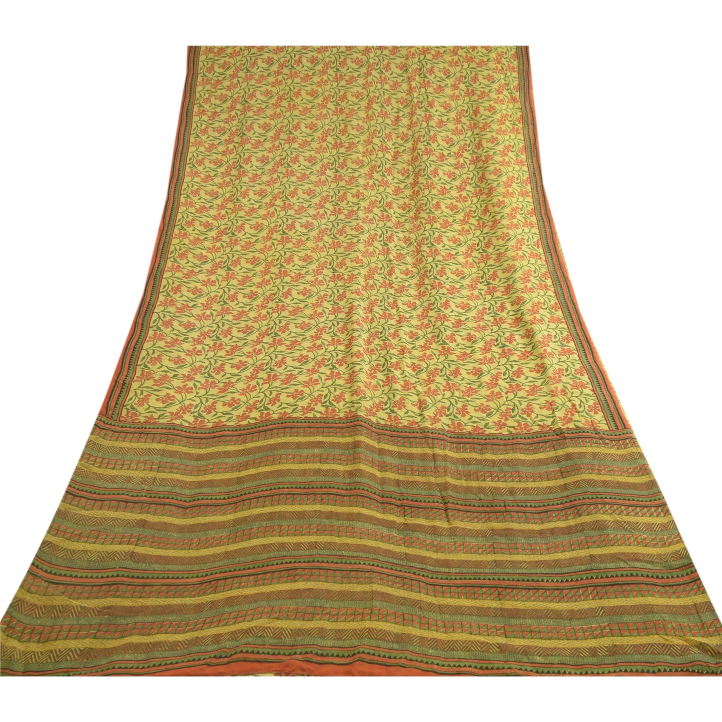 Сари Sanskriti Vintage, зеленое сари из чистого шелка-жоржета с принтом, 5 ярдов, ткань для рукоделия из экологически чистой ткани