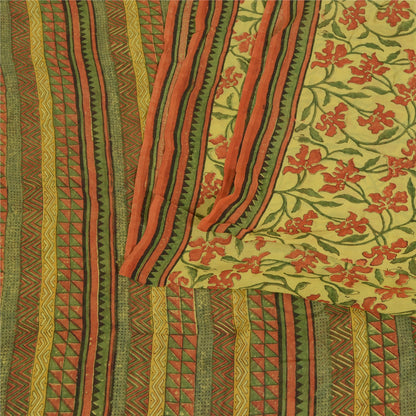 Сари Sanskriti Vintage, зеленое сари из чистого шелка-жоржета с принтом, 5 ярдов, ткань для рукоделия из экологически чистой ткани