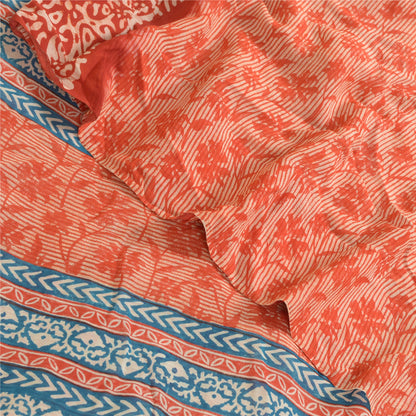 Sanskriti Vintage Sarees Red Pure Georgette Silk Printed Sari 5yd Craft Sustainable Fabric