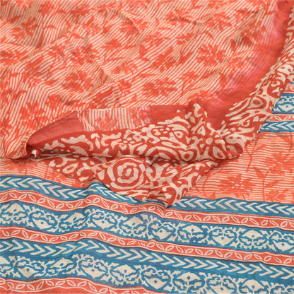 Sanskriti Vintage Sarees Red Pure Georgette Silk Printed Sari 5yd Craft Sustainable Fabric