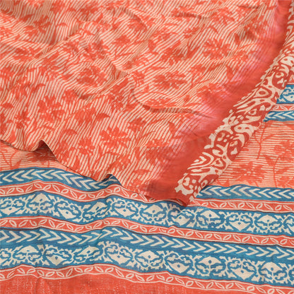 Sanskriti Vintage Sarees Red Pure Georgette Silk Printed Sari 5yd Craft Sustainable Fabric