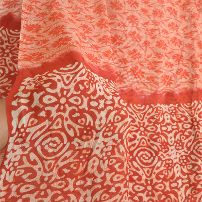 Sanskriti Vintage Sarees Red Pure Georgette Silk Printed Sari 5yd Craft Sustainable Fabric