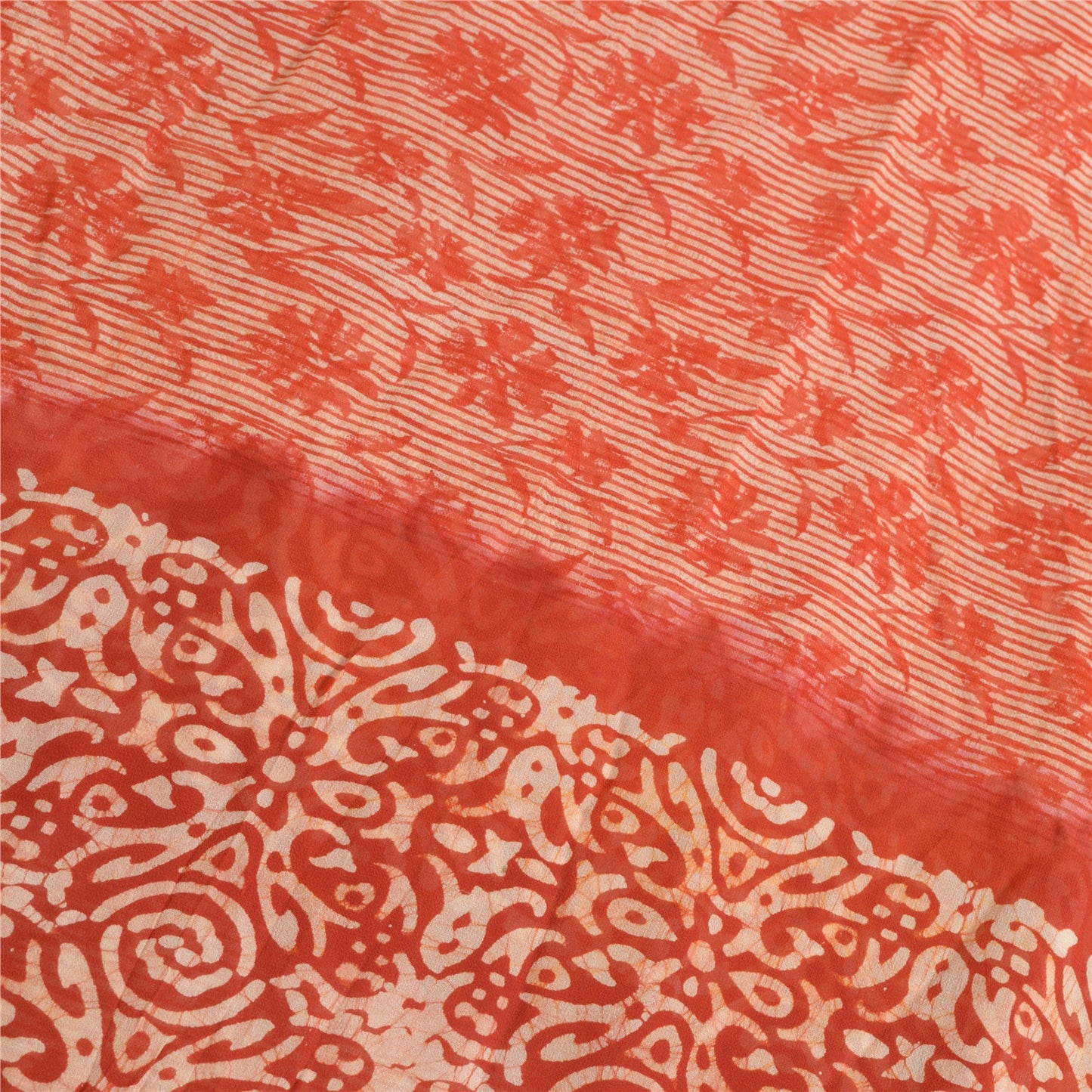 Sanskriti Vintage Sarees Red Pure Georgette Silk Printed Sari 5yd Craft Sustainable Fabric