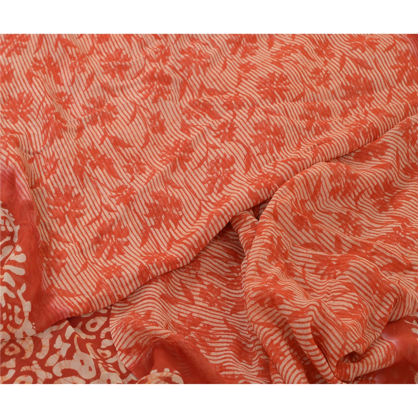 Sanskriti Vintage Sarees Red Pure Georgette Silk Printed Sari 5yd Craft Sustainable Fabric