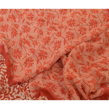 Sanskriti Vintage Sarees Red Pure Georgette Silk Printed Sari 5yd Craft Sustainable Fabric