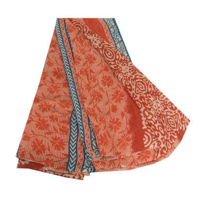 Sanskriti Vintage Sarees Red Pure Georgette Silk Printed Sari 5yd Craft Sustainable Fabric