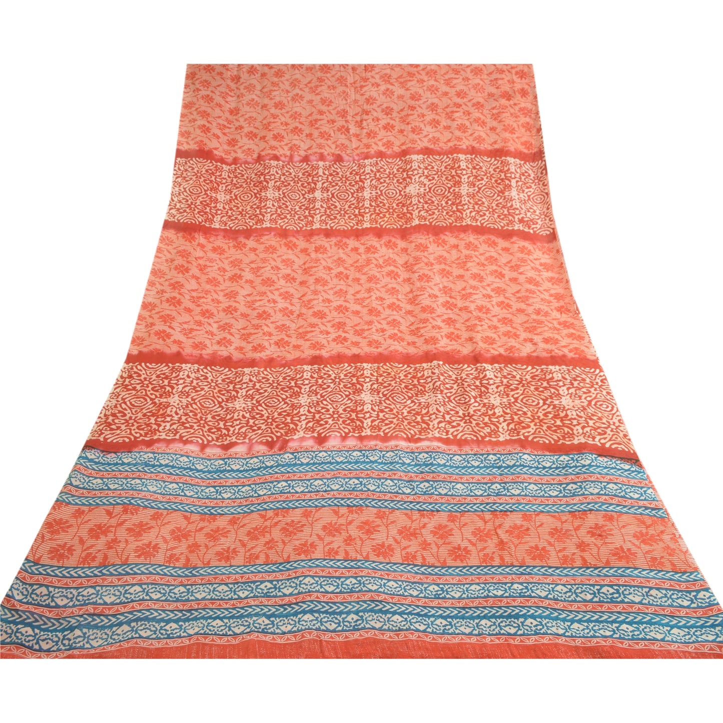 Sanskriti Vintage Sarees Red Pure Georgette Silk Printed Sari 5yd Craft Sustainable Fabric