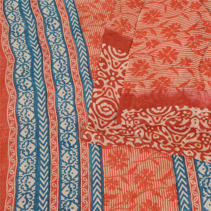 Sanskriti Vintage Sarees Red Pure Georgette Silk Printed Sari 5yd Craft Sustainable Fabric