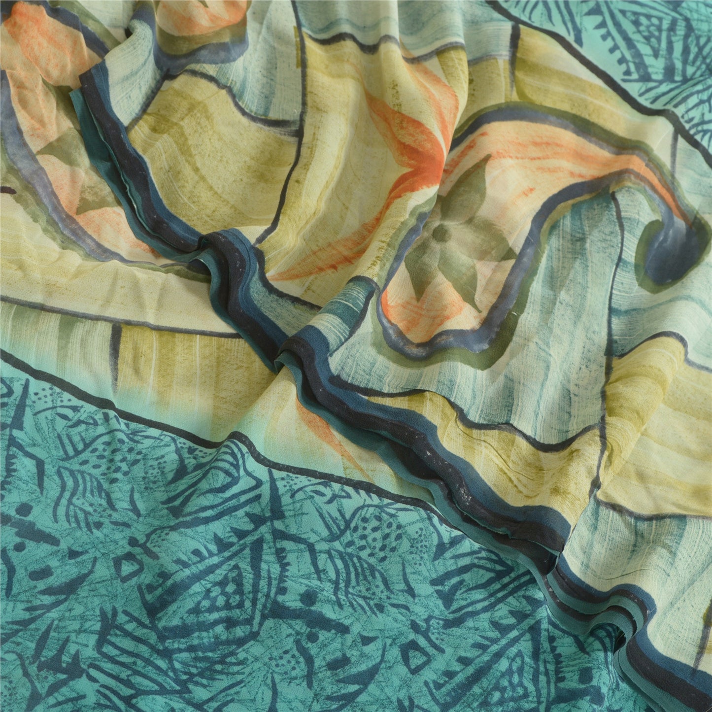 Sanskriti Vintage Sarees Blue Pure Georgette Silk Printed Sari 5yd Craft Sustainable Fabric