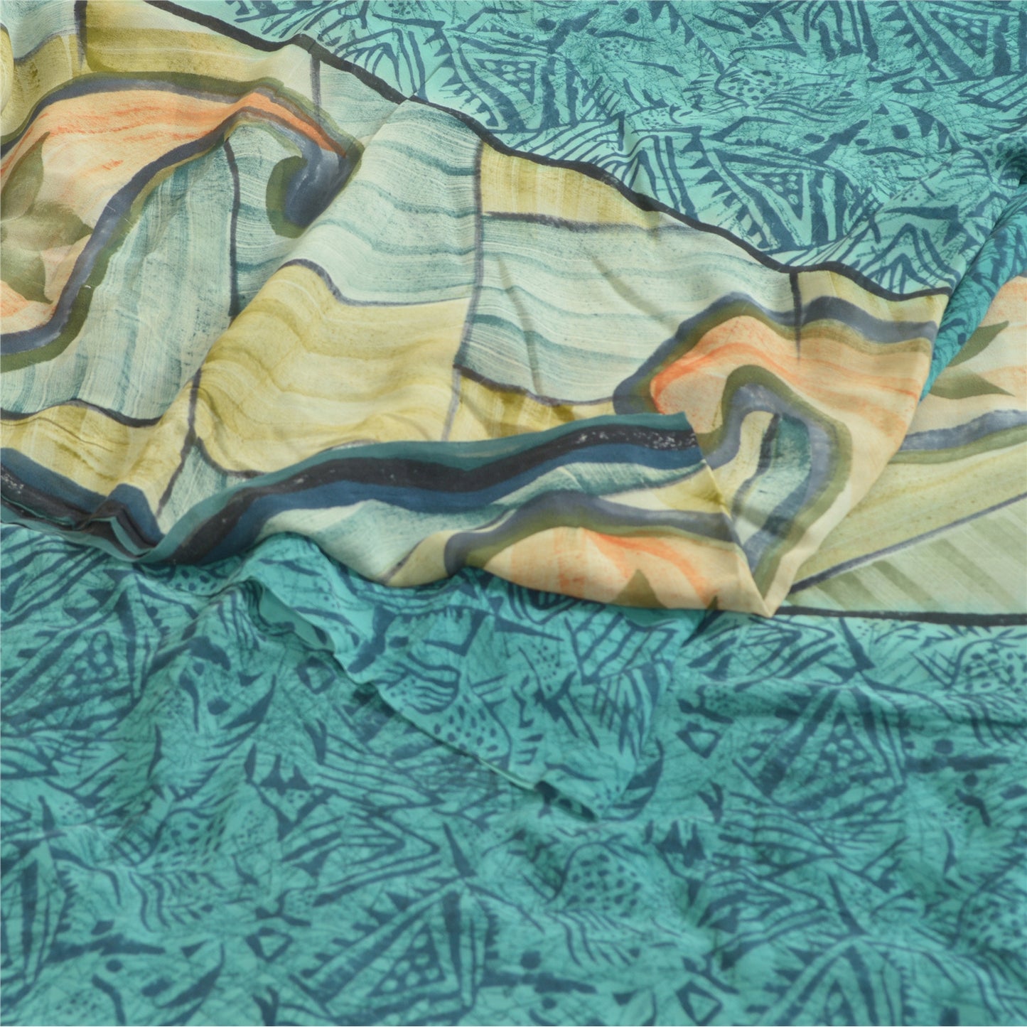 Sanskriti Vintage Sarees Blue Pure Georgette Silk Printed Sari 5yd Craft Sustainable Fabric