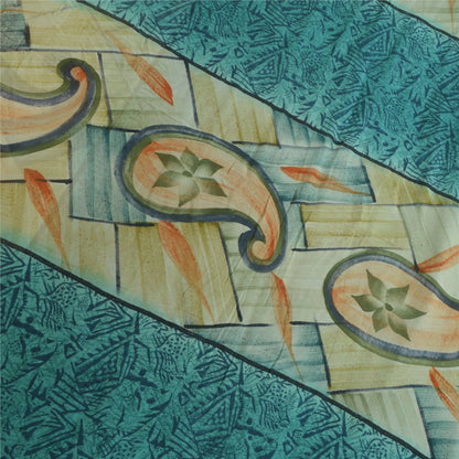 Sanskriti Vintage Sarees Blue Pure Georgette Silk Printed Sari 5yd Craft Sustainable Fabric