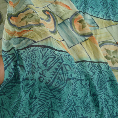 Sanskriti Vintage Sarees Blue Pure Georgette Silk Printed Sari 5yd Craft Sustainable Fabric