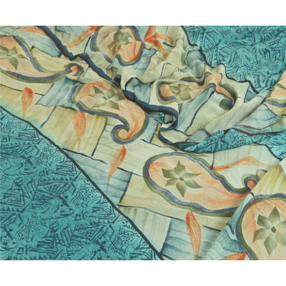 Sanskriti Vintage Sarees Blue Pure Georgette Silk Printed Sari 5yd Craft Sustainable Fabric