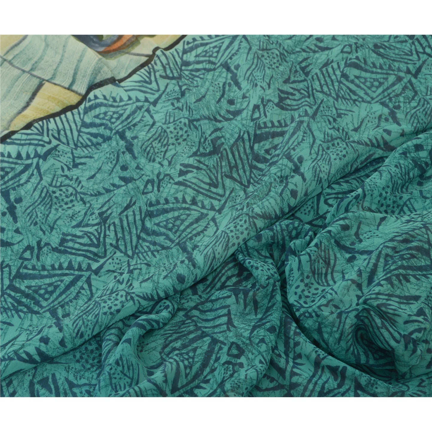 Sanskriti Vintage Sarees Blue Pure Georgette Silk Printed Sari 5yd Craft Sustainable Fabric