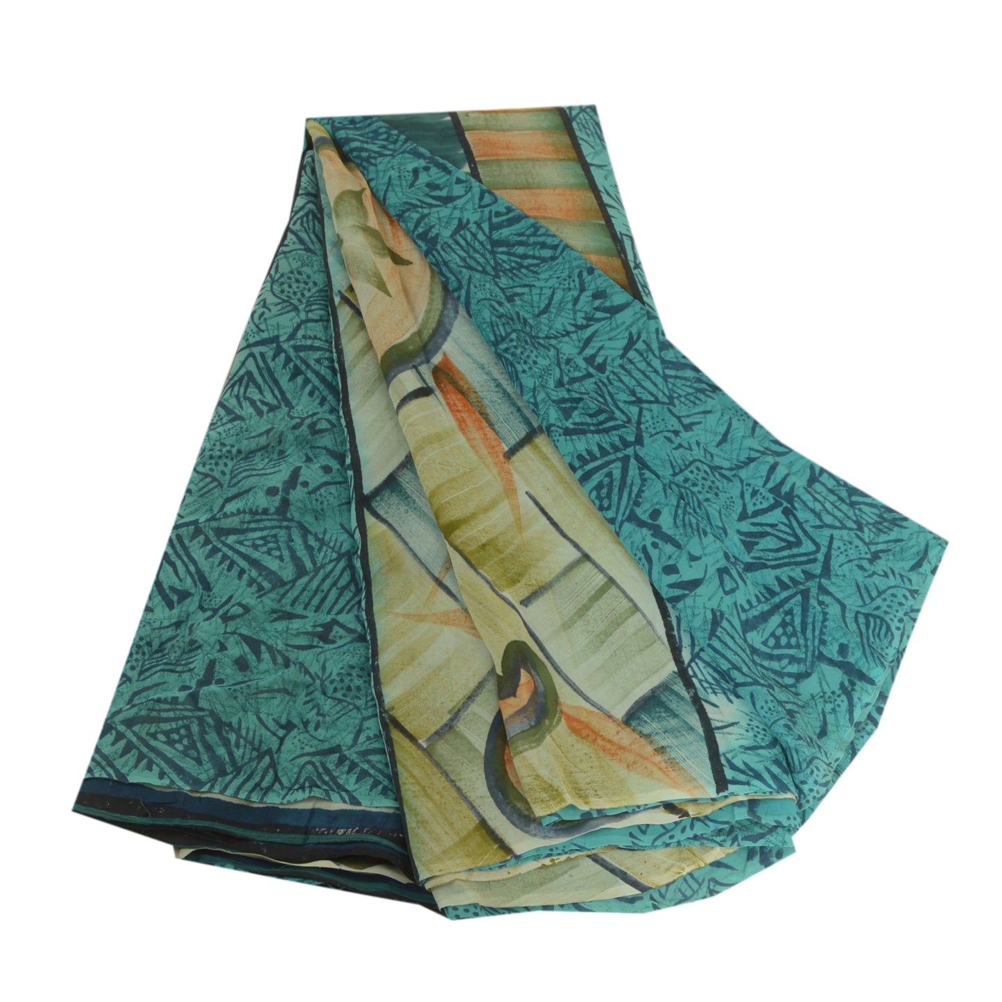 Sanskriti Vintage Sarees Blue Pure Georgette Silk Printed Sari 5yd Craft Sustainable Fabric