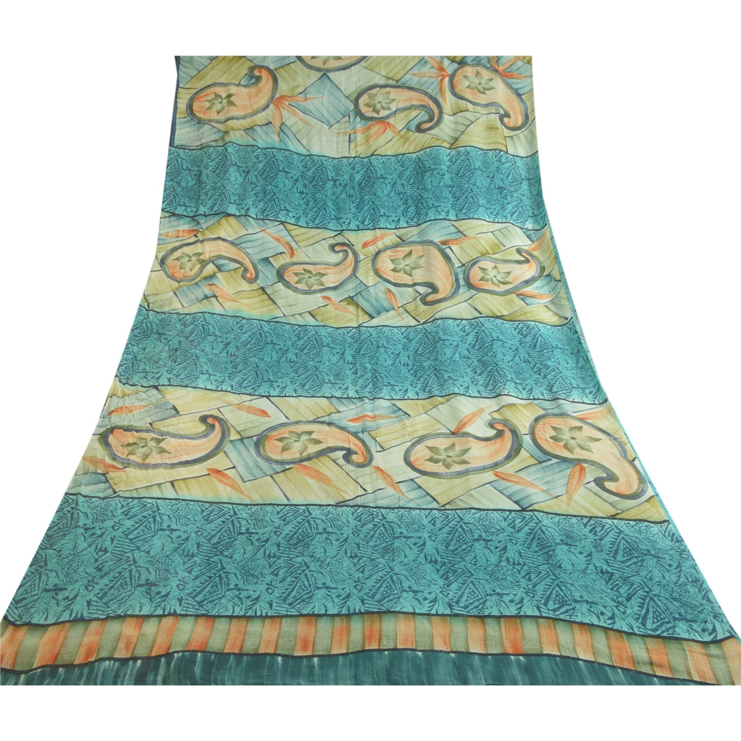 Sanskriti Vintage Sarees Blue Pure Georgette Silk Printed Sari 5yd Craft Sustainable Fabric