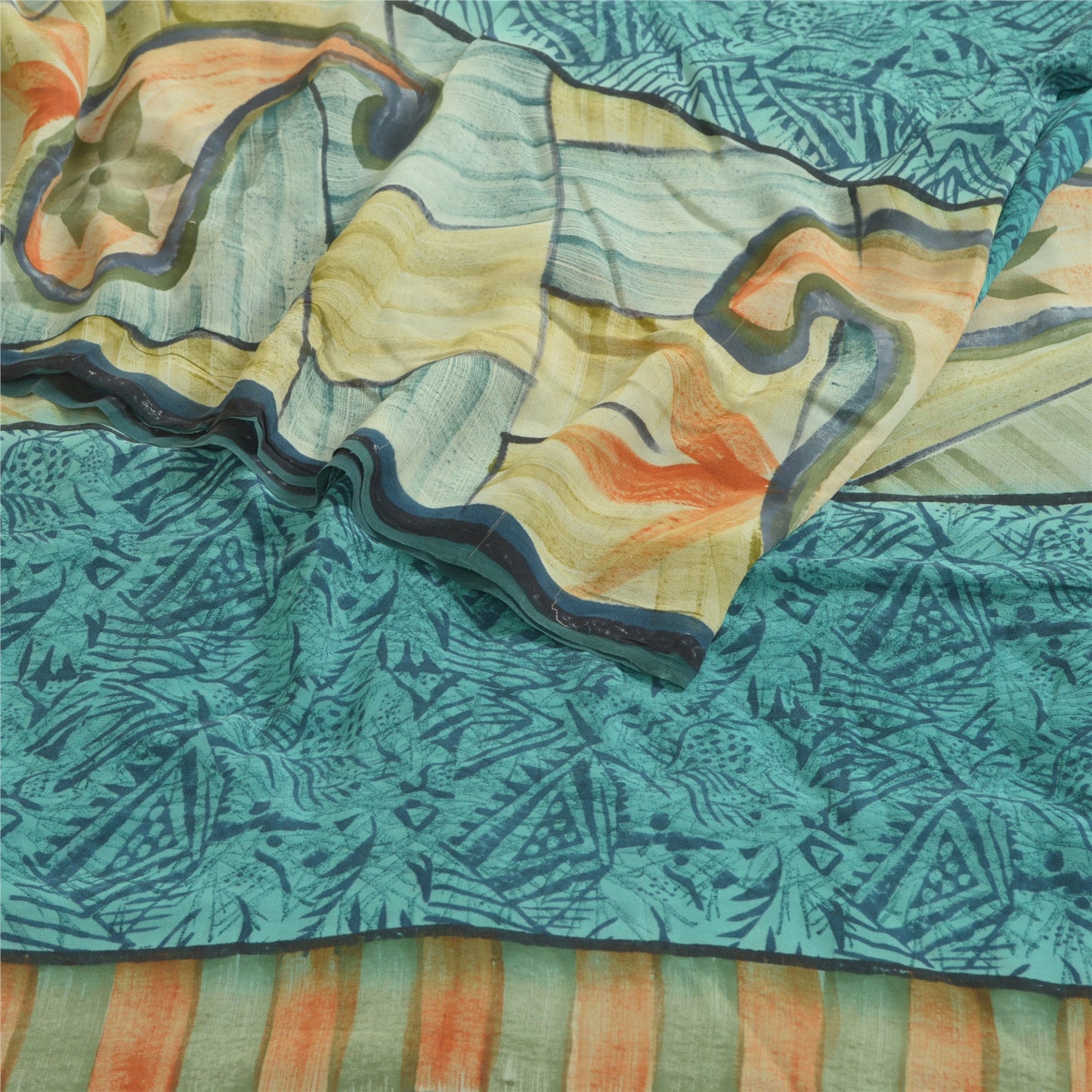 Sanskriti Vintage Sarees Blue Pure Georgette Silk Printed Sari 5yd Craft Sustainable Fabric