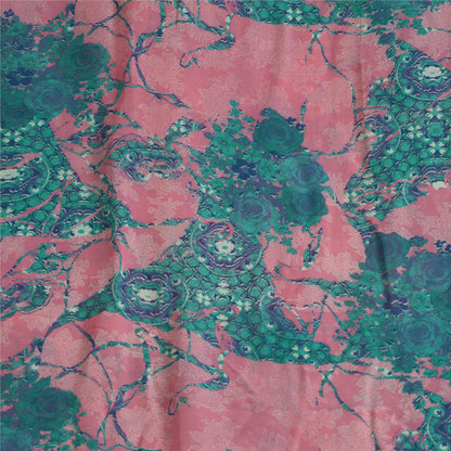 Sanskriti Vintage Sarees Blue/Pink Pure Georgette Silk Printed Sari Craft Sustainable Fabric