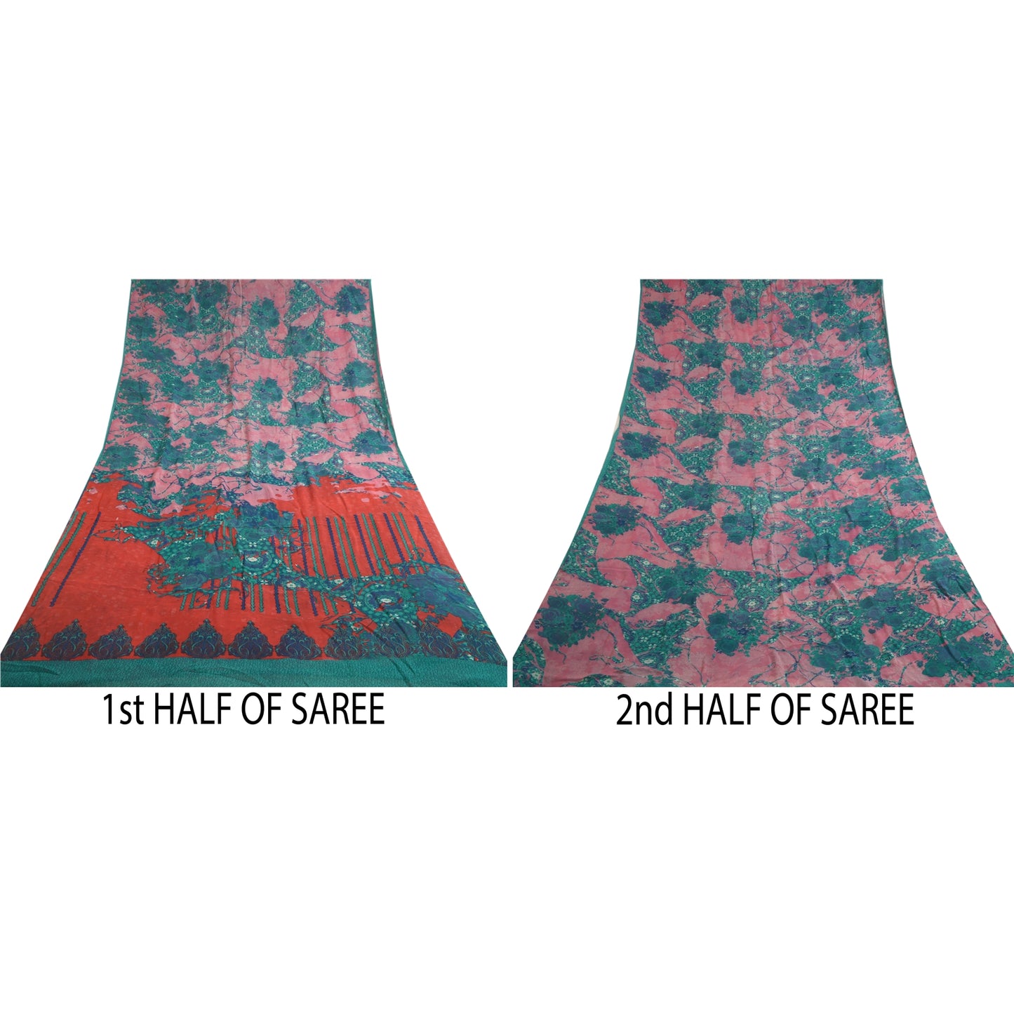 Sanskriti Vintage Sarees Blue/Pink Pure Georgette Silk Printed Sari Craft Sustainable Fabric