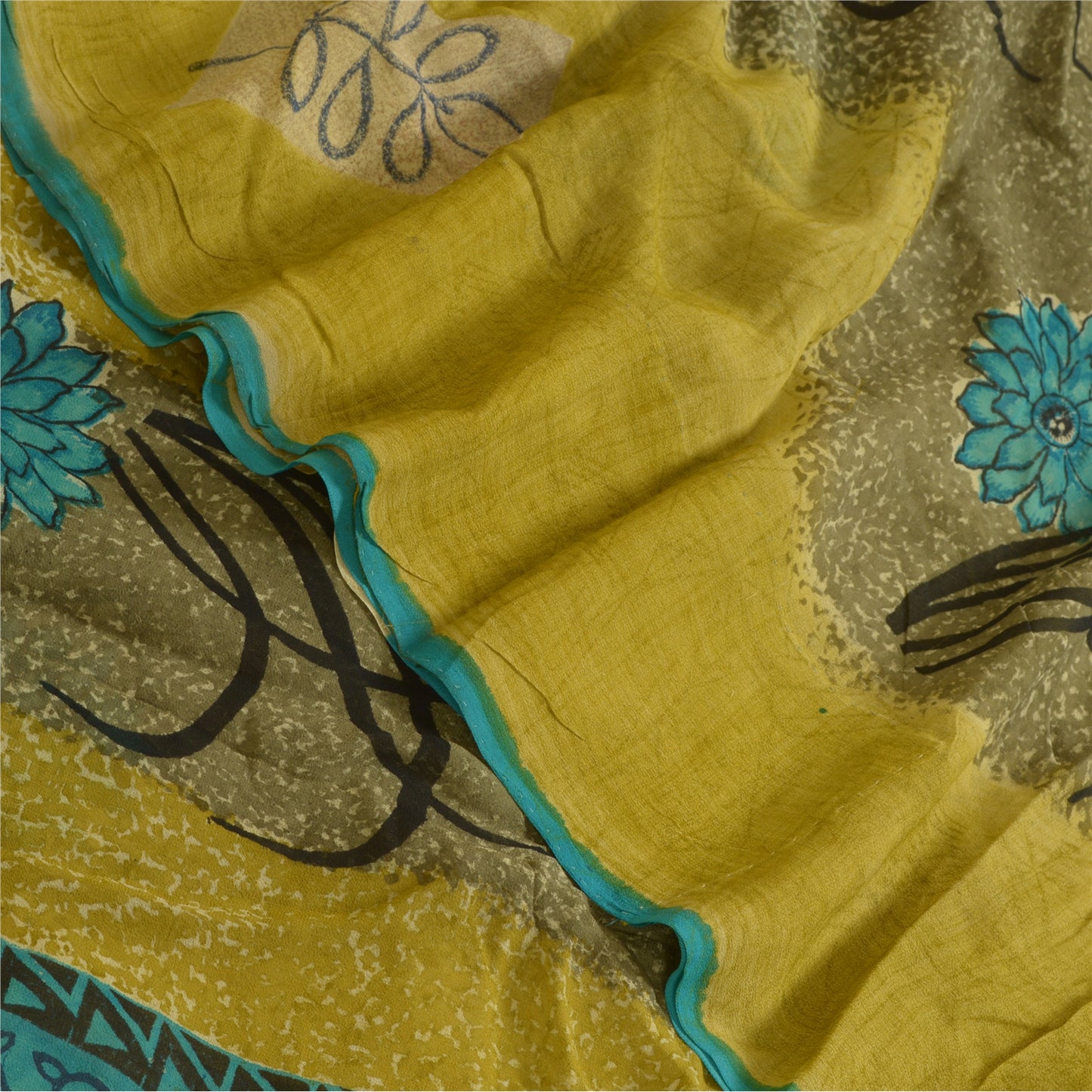 Sanskriti Vintage Sarees Green Pure Georgette Silk Printed Sari 5yd Craft Sustainable Fabric
