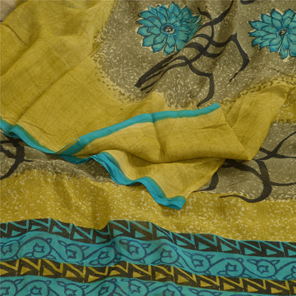 Sanskriti Vintage Sarees Green Pure Georgette Silk Printed Sari 5yd Craft Sustainable Fabric