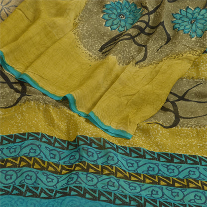 Sanskriti Vintage Sarees Green Pure Georgette Silk Printed Sari 5yd Craft Sustainable Fabric