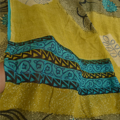 Sanskriti Vintage Sarees Green Pure Georgette Silk Printed Sari 5yd Craft Sustainable Fabric