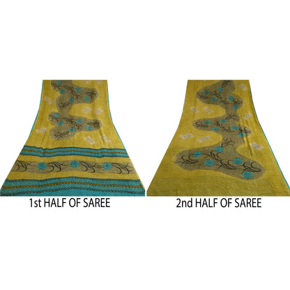 Sanskriti Vintage Sarees Green Pure Georgette Silk Printed Sari 5yd Craft Sustainable Fabric