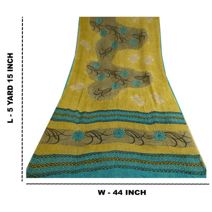 Sanskriti Vintage Sarees Green Pure Georgette Silk Printed Sari 5yd Craft Sustainable Fabric