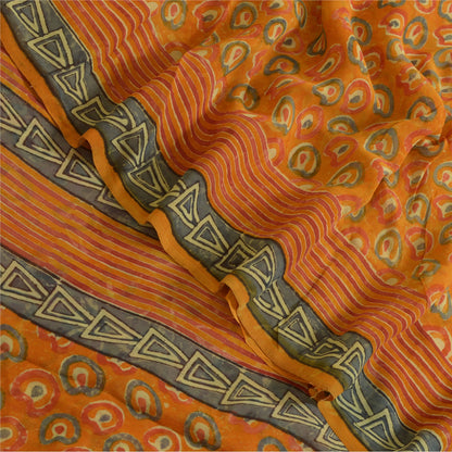 Sanskriti Vintage Sarees Orange Pure Georgette Silk Printed Sari Craft Sustainable Fabric