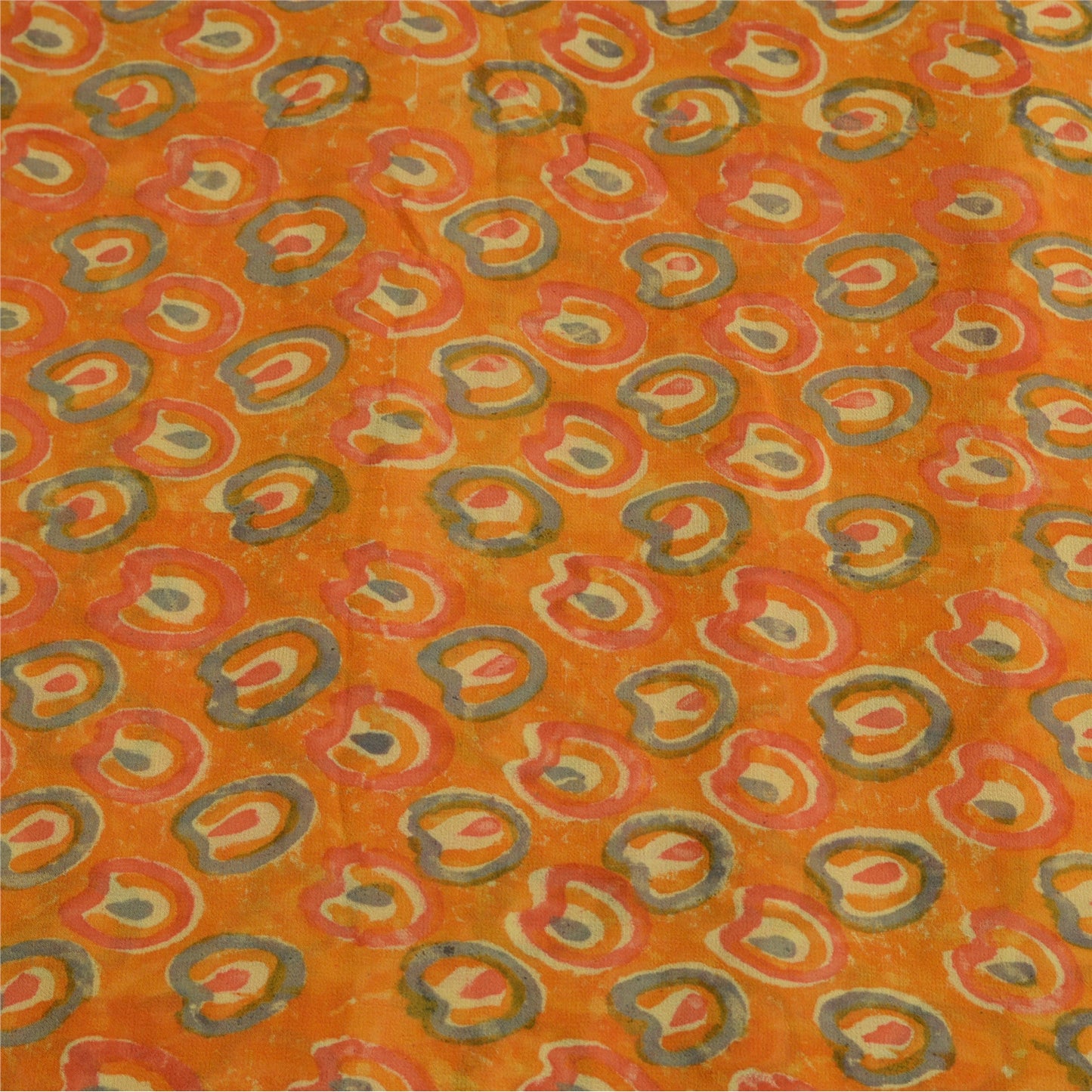 Sanskriti Vintage Sarees Orange Pure Georgette Silk Printed Sari Craft Sustainable Fabric