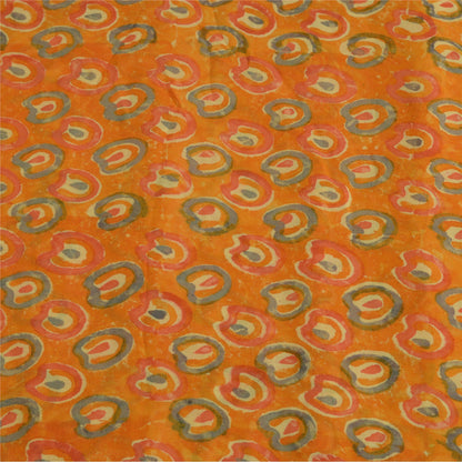 Sanskriti Vintage Sarees Orange Pure Georgette Silk Printed Sari Craft Sustainable Fabric