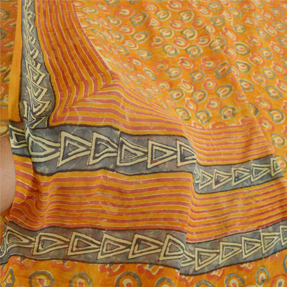 Sanskriti Vintage Sarees Orange Pure Georgette Silk Printed Sari Craft Sustainable Fabric