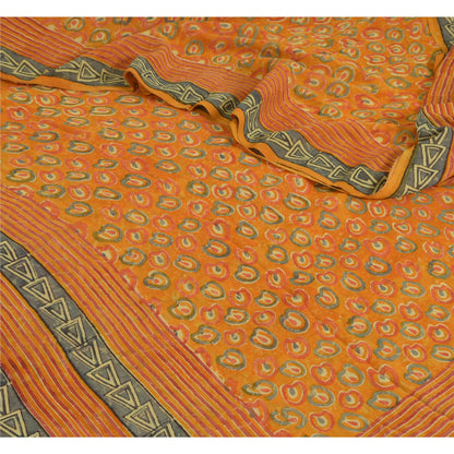 Sanskriti Vintage Sarees Orange Pure Georgette Silk Printed Sari Craft Sustainable Fabric