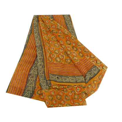 Sanskriti Vintage Sarees Orange Pure Georgette Silk Printed Sari Craft Sustainable Fabric