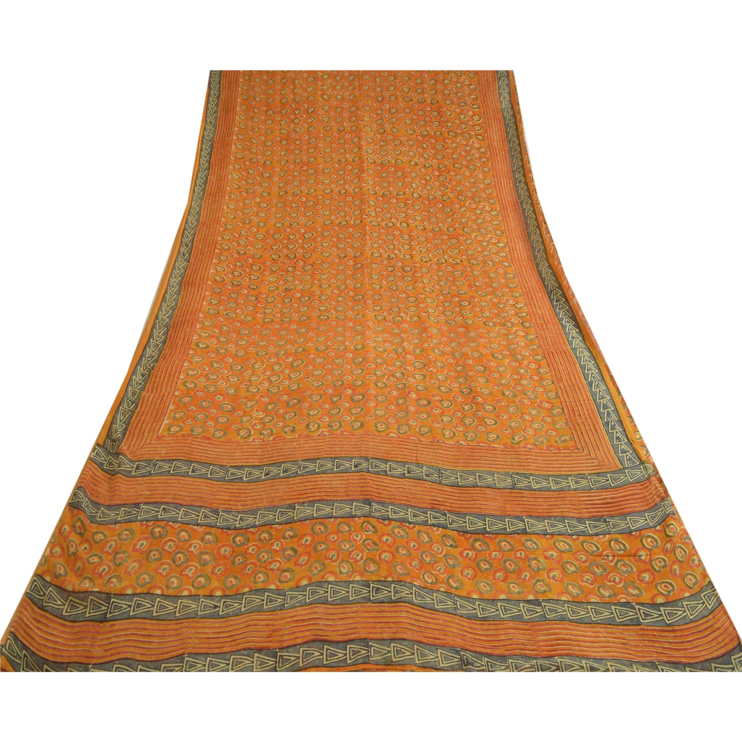 Sanskriti Vintage Sarees Orange Pure Georgette Silk Printed Sari Craft Sustainable Fabric